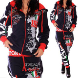 Brand New Women Two Piece Set Hooded Tracksuit Outfits Printed Sportswear