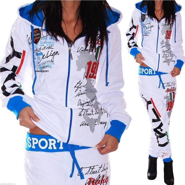 Brand New Women Two Piece Set Hooded Tracksuit Outfits Printed Sportswear - Acapparelstore