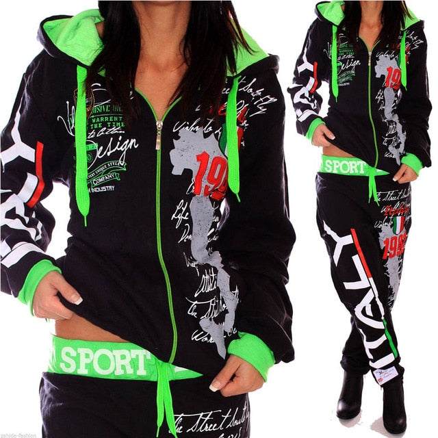 Brand New Women Two Piece Set Hooded Tracksuit Outfits Printed Sportswear