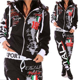 Brand New Women Two Piece Set Hooded Tracksuit Outfits Printed Sportswear