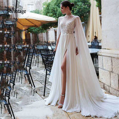 Vintage High Neck Chiffon Boho Backless Wedding Dresses Plus Size Beach Lace - Acapparelstore