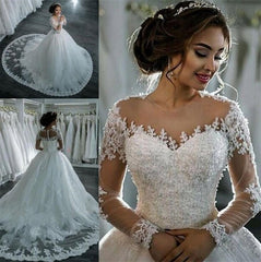 A-Line Wedding Dress Tulle Appliques Beaded Princess Wedding Gowns - Acapparelstore