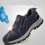Steel Toe Safety Work Shoes Men Fashion Summer Breathable Slip On Casual Boots