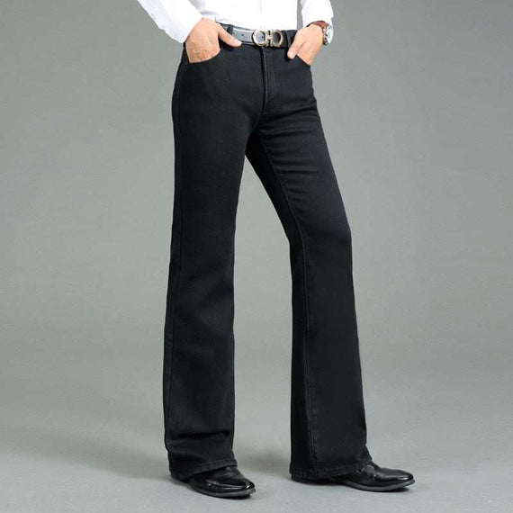 Men's Winter Thick Horned Jeans Warm Thicken Plus Velvet Flare Pants