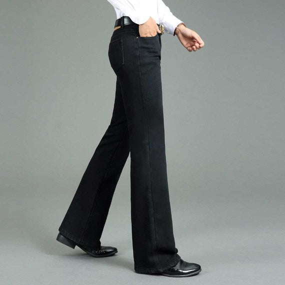 Men's Winter Thick Horned Jeans Warm Thicken Plus Velvet Flare Pants
