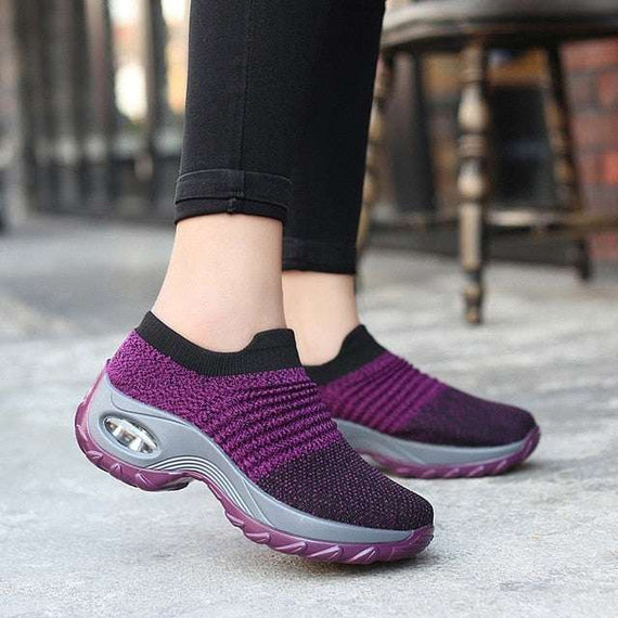 Spring Women's Sneakers-Flat Slip on Platform Sneakers Black Breathable Mesh Sock Sneakers