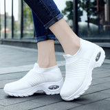 Spring Women's Sneakers-Flat Slip on Platform Sneakers Black Breathable Mesh Sock Sneakers