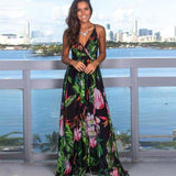 Elegant Long Sexy Beach Dress Women New High Waist Sleeveless V Neck Dress