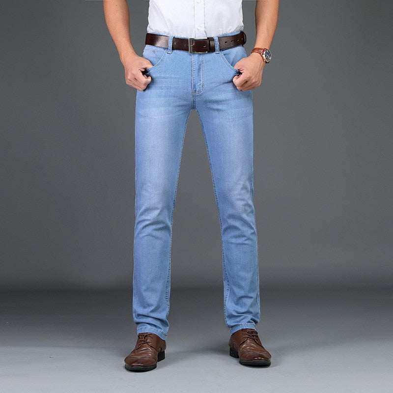 Men's 2020 Fashion Business Stretch Denim Trouser Casual Light Blue Vintage Pant - Acapparelstore