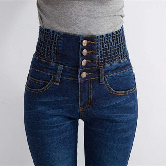 Women's Winter Jeans High Waist Skinny Pants Fleece Lined Elastic Waist Plus Size