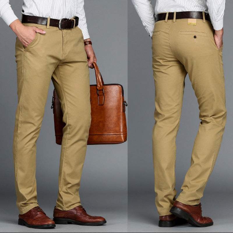 Men's Cotton Casual Pants  Stretch Male Trouser Long Straight Pants - Acapparelstore
