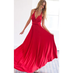 Women's Multiway Wrap Convertible Dress Boho Maxi Club Red Dress - Acapparelstore