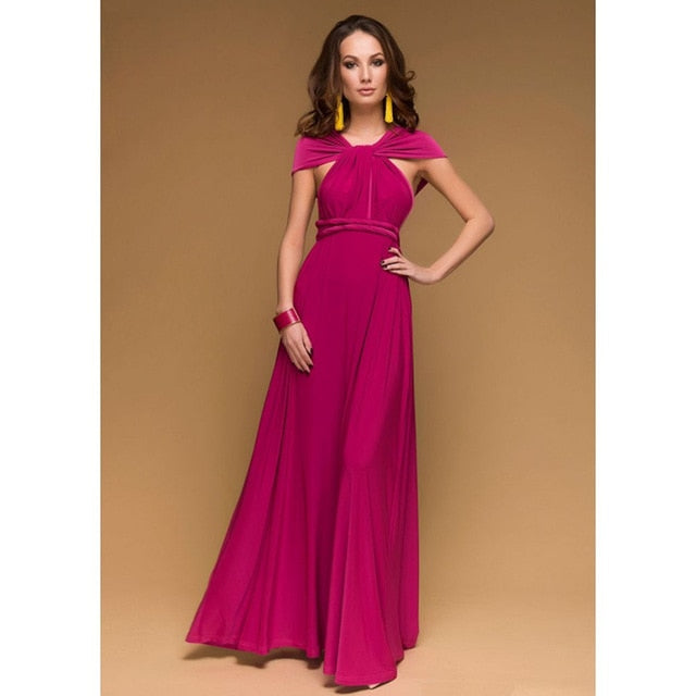 Women's Multiway Wrap Convertible Dress Boho Maxi Club Red Dress - Acapparelstore