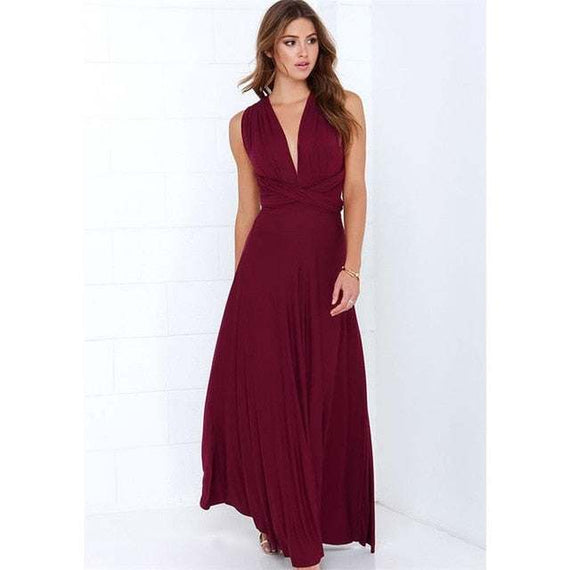 Women's Multiway Wrap Convertible Dress Boho Maxi Club Red Dress