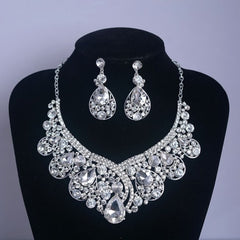 Luxury Big Rhinestone Bridal Jewelry Sets Silver Plated Crystal Crown