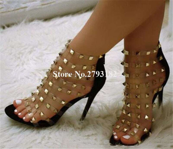 Women's Fashion Gladiator Sandals PVC Thin Straps Stiletto Heels Shoes