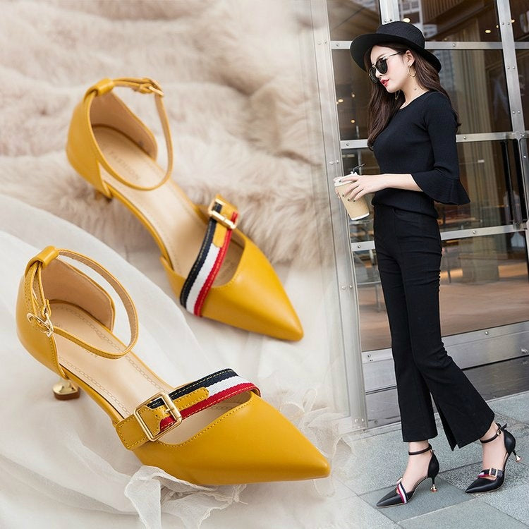 Fashion Pointed Shallow Mouth Buckle High Heels Sexy Comfortable shoes - Acapparelstore