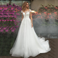 Wedding Dresses Vertigo De Novia Short Sleeves Scoop Neck Illusion Dresses - Acapparelstore