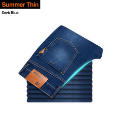 Classic style Men's Jeans-Business Casual Stretch Slim Denim Light Blue Black Trousers - Acapparelstore