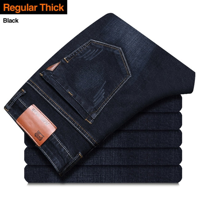 Classic style Men's Jeans-Business Casual Stretch Slim Denim Light Blue Black Trousers - Acapparelstore