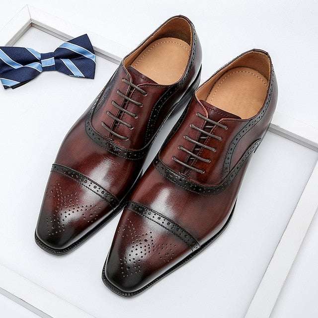 Men's Genuine Wingtip Leather Shoes Oxford Lace-Up Shoes