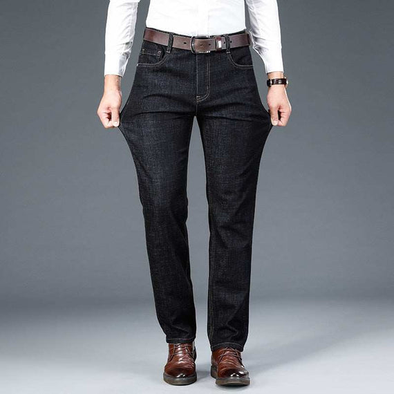Men's Jeans Autumn Winter New Classic Style Blue Black Straight Jeans