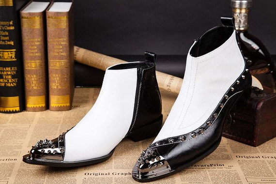 Western Rock Men's Black white Ankle Boots Italy Type Shoes