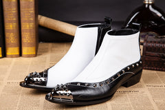 Western Rock Men's Black white Ankle Boots Italy Type Shoes