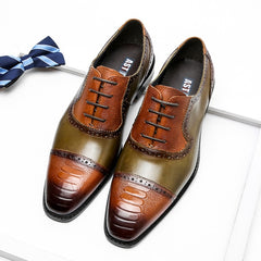 Men Genuine Wingtip Shoes Leather Oxford Pointed Toe Dress Shoes - Acapparelstore
