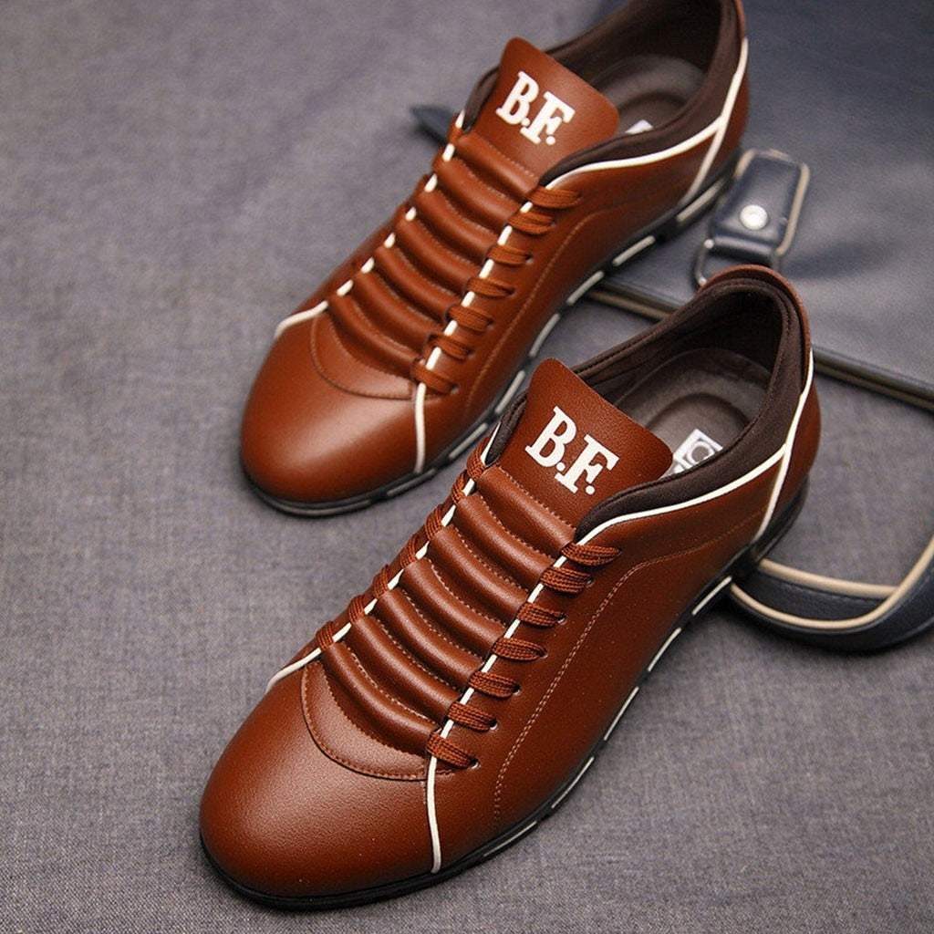 Men's Fashion Solid Leather Shoes Business Sport Flat Round Toe Shoes