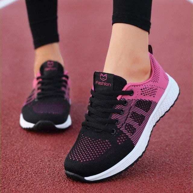 Women's Breathable Walking Shoes Flats Casual Lace-Up Mesh Light Sneakers - Acapparelstore