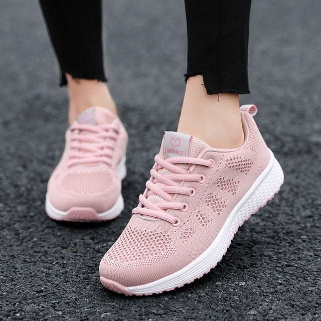 Women's Breathable Walking Shoes Flats Casual Lace-Up Mesh Light Sneakers - Acapparelstore