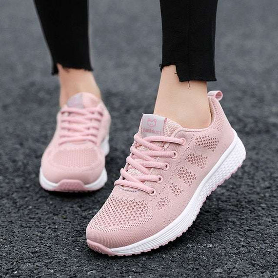 Women's Breathable Walking Shoes Flats Casual Lace-Up Mesh Light Sneakers