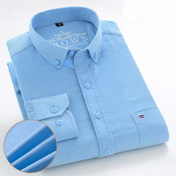 Men's 100% Corduroy Cotton Shirt Casual Long Sleeve Business Dress Shirts