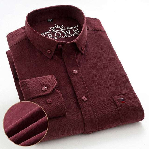 Men's 100% Corduroy Cotton Shirt Casual Long Sleeve Business Dress Shirts