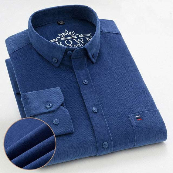 Men's 100% Corduroy Cotton Shirt Casual Long Sleeve Business Dress Shirts