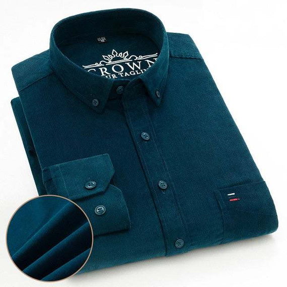 Men's 100% Corduroy Cotton Shirt Casual Long Sleeve Business Dress Shirts