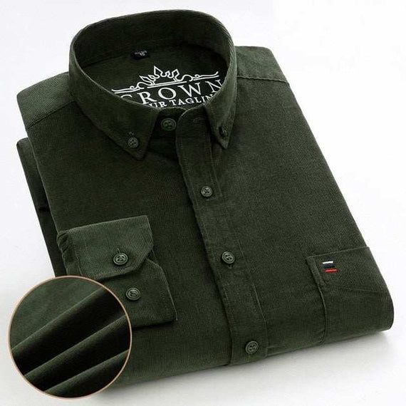 Men's 100% Corduroy Cotton Shirt Casual Long Sleeve Business Dress Shirts