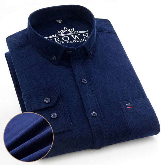 Men's 100% Corduroy Cotton Shirt Casual Long Sleeve Business Dress Shirts