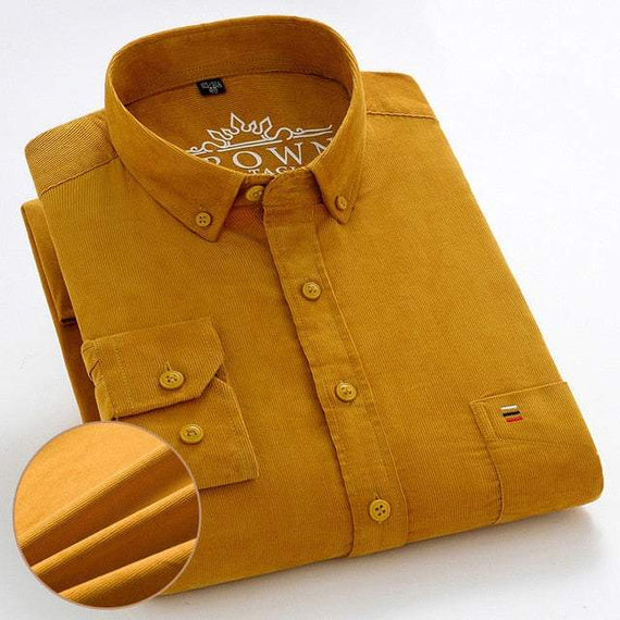 Men's 100% Corduroy Cotton Shirt Casual Long Sleeve Business Dress Shirts
