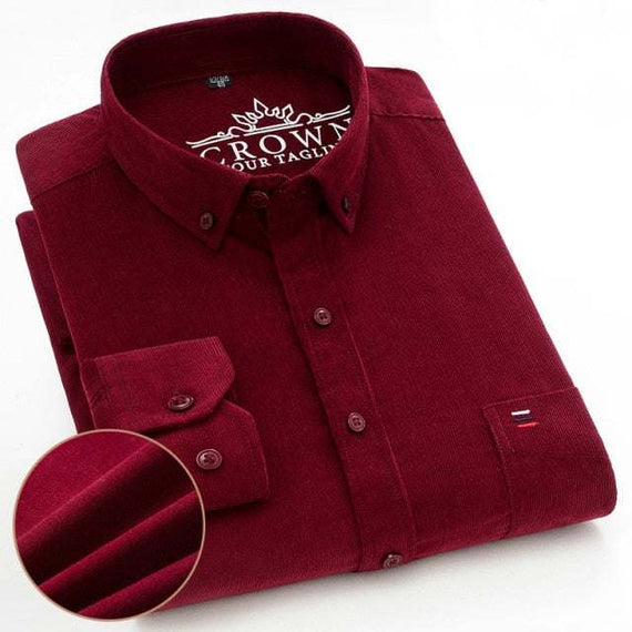 Men's 100% Corduroy Cotton Shirt Casual Long Sleeve Business Dress Shirts