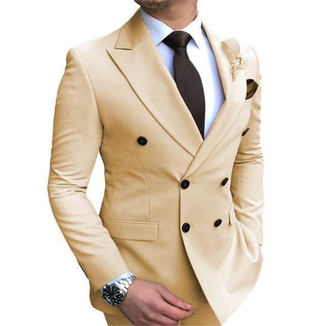 New Men's Blazer Jacket  Slim Fit Double-Breasted Notched Lapel Suit