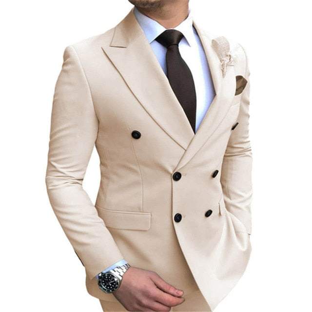 New Men's Blazer Jacket  Slim Fit Double-Breasted Notched Lapel Suit - Acapparelstore