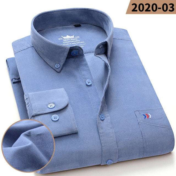 Men's 100% Corduroy Cotton Shirt Casual Long Sleeve Business Dress Shirts