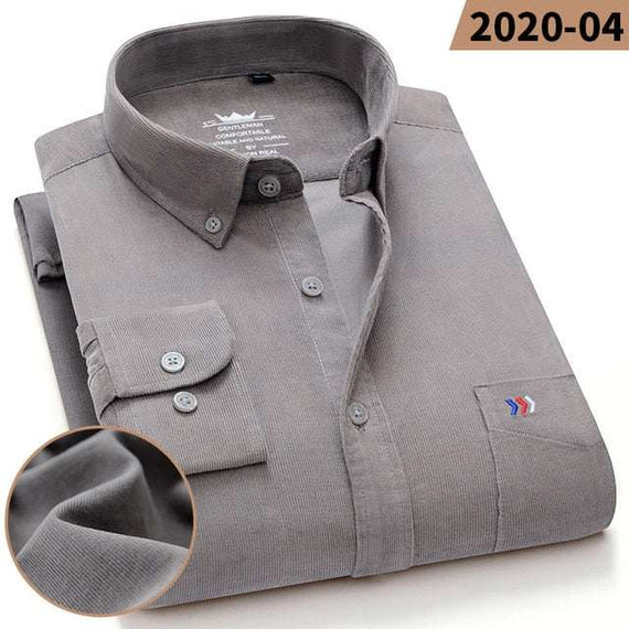 Men's 100% Corduroy Cotton Shirt Casual Long Sleeve Business Dress Shirts