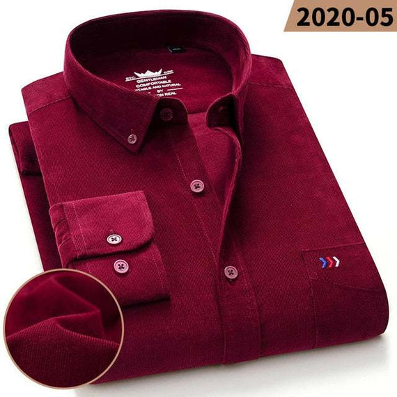 Men's 100% Corduroy Cotton Shirt Casual Long Sleeve Business Dress Shirts