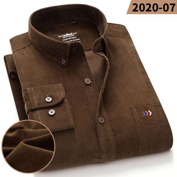 Men's 100% Corduroy Cotton Shirt Casual Long Sleeve Business Dress Shirts