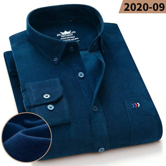 Men's 100% Corduroy Cotton Shirt Casual Long Sleeve Business Dress Shirts