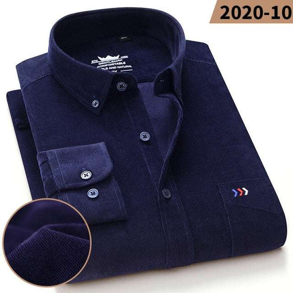 Men's 100% Corduroy Cotton Shirt Casual Long Sleeve Business Dress Shirts