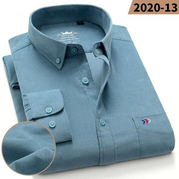 Men's 100% Corduroy Cotton Shirt Casual Long Sleeve Business Dress Shirts